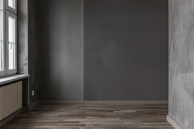 Composición de interiores minimalistas en tonos grises con luz natural y muebles mínimos