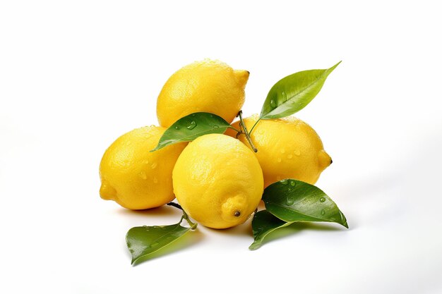 Composición con limones maduros sobre fondo blanco.