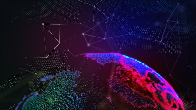 Composición de la línea de puntos del mapa mundial que representa la conexión de la red global importancia internacional