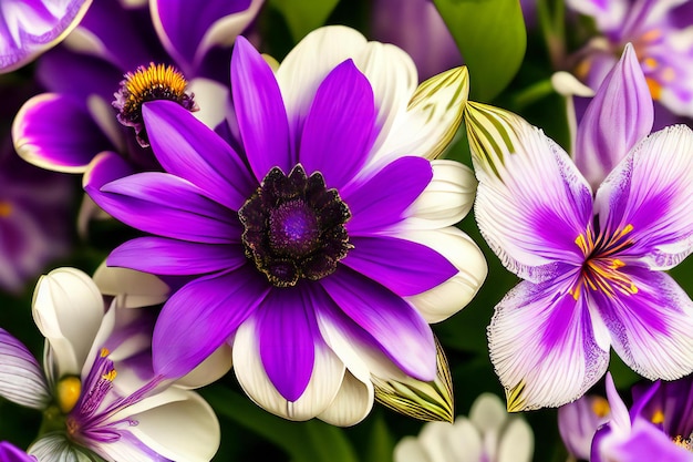 una composición llamativa que muestra vibrantes flores de color púrpura sobre un fondo oscuro