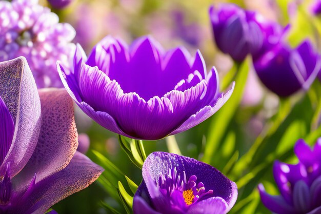 una composición llamativa que muestra vibrantes flores de color púrpura sobre un fondo oscuro