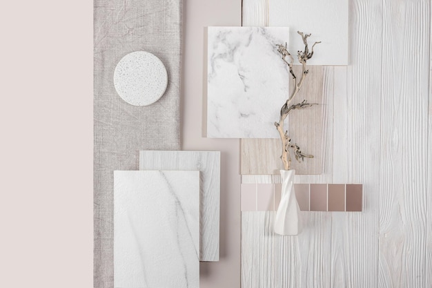 Composición luminosa de diferentes tipos de materiales para el diseño y la decoración de interiores