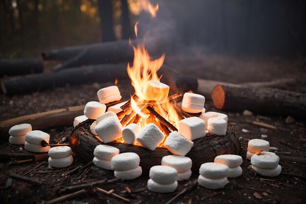 Foto composición de malvavisco para el fuego de campamento