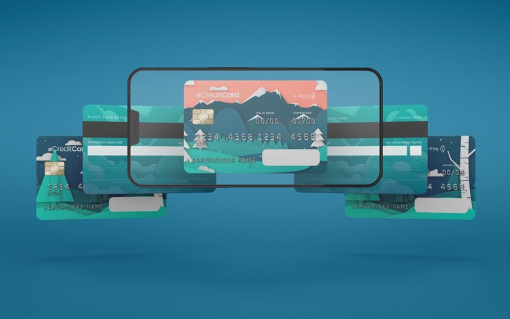 Foto composición con método de pago electrónico y economía financiera