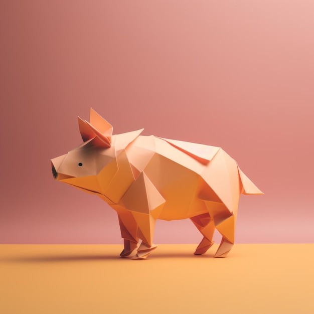 Foto composición minimalista de cerdo de origami