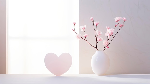 Composición minimalista para el Día de San Valentín con decoraciones en forma de corazón y luz natural suave