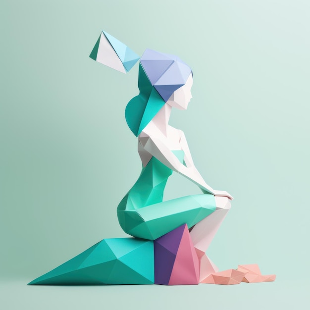 Composición minimalista de sirena de origami