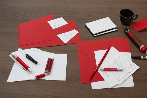 Foto composición de naturaleza muerta monocromática con papel rojo