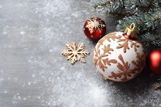 Composición navideña con cajas de regalo, bolas de tarjetas, ramas de abeto, piñas con espacio de copia Navidad