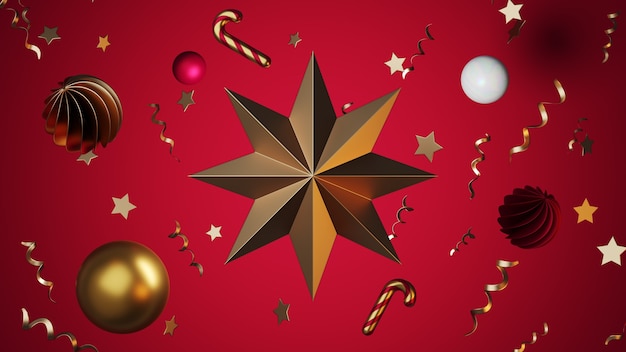 Foto composición navideña. estrella de navidad sobre fondo brillante. -representación 3d.