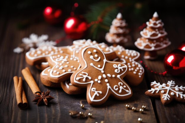 Composición navideña con galletas de pan de jengibre hechas a mano