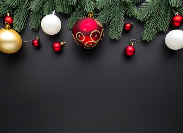 composición navideña de ramas de abeto verde con bolas rojas alta calidad y resolución hermoso concepto de foto
