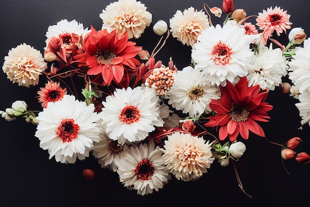 Composición otoñal hecha de hermosas flores sobre fondo claro. Decoración florística. flores naturales