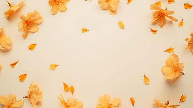 Composición de otoño Marco hecho de flores de naranja frescas sobre un fondo beige pastel Aut Generative AI