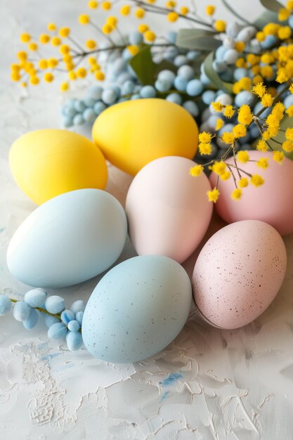 Foto composición de pascua de huevos y ramas de colores fondo vertical para historias