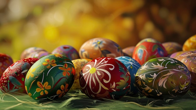 Composición de Pascua naturaleza muerta de huevos pintados sobre un fondo natural