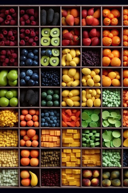 Composición plana creativa de varias frutas IA generativa