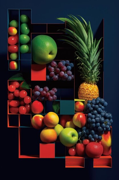 Foto composición plana creativa de varias frutas ia generativa