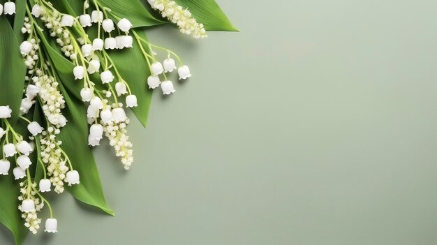 Foto composición de primavera de las flores de lirio del valle vista superior con espacio para el texto de copia