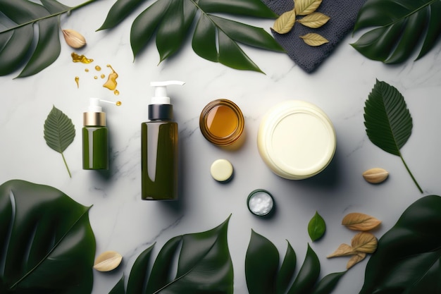 Foto composición con producto cosmético natural orgánico ilustración ai generativo