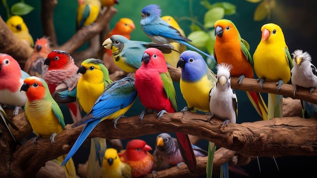 Una composición que presenta varios pájaros coloridos que muestran la diversidad de la vida silvestre aviar.