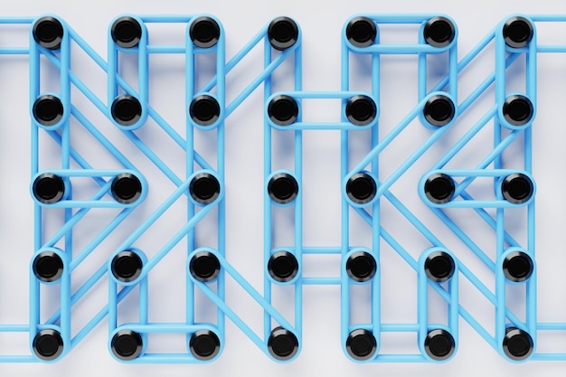 Una composición en la que las riendas multicolores brillantes se estiran en botones ilustración digital de renderización 3D patrón de líneas de cruce abstracto