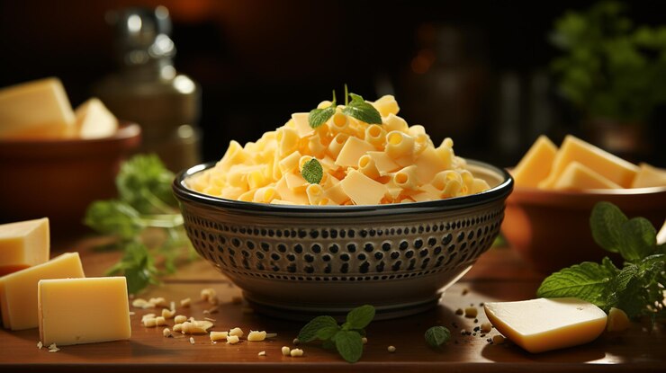 composición con sabroso queso sobre mesa de madera