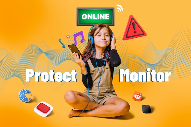 Foto composición de seguridad en internet para niños y jóvenes