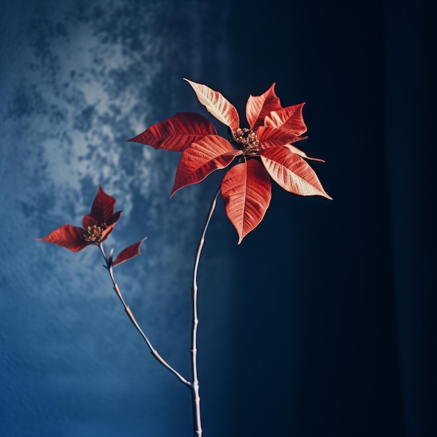 Composición surrealista soñadora Flor de Poinsettia roja en una fotografía analógica