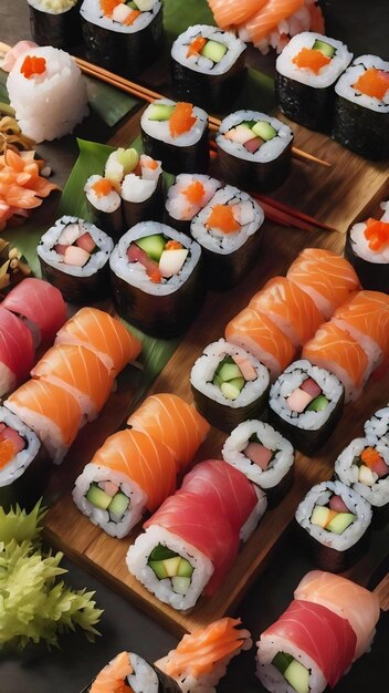 Composición de sushi de capa plana con espacio para copiar