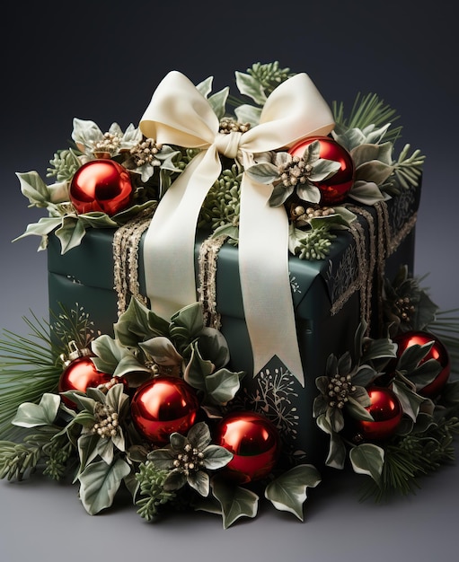 Composición de tarjetas de felicitación de Navidad con un regalo en un fondo oscuro Foco suave selectivo