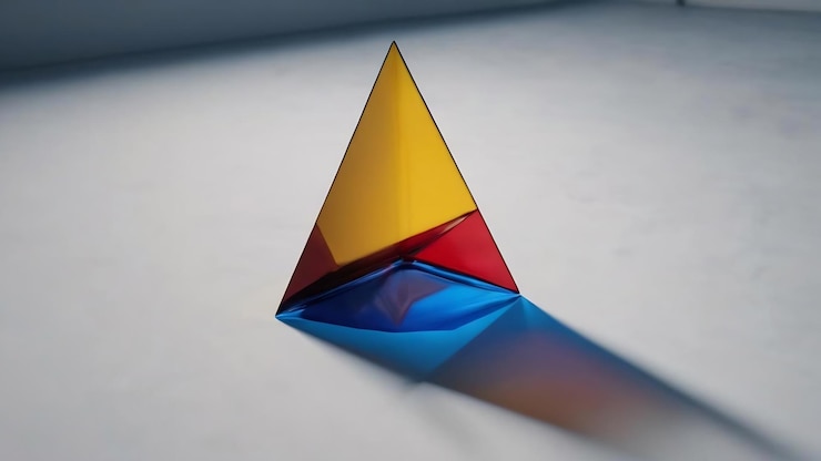 Foto composición con triángulo azul amarillo y rojo