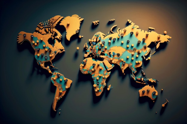 Composición de ubicaciones en el mapa mundial con pines de ubicación