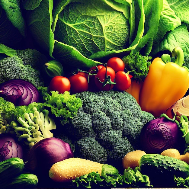 Composición con una variedad de verduras frescas crudas orgánicas