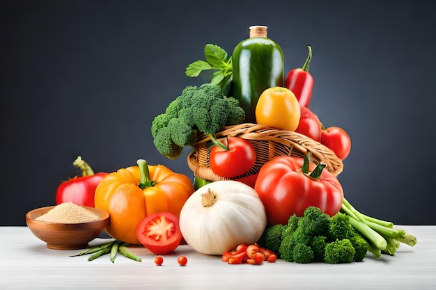 Composición con variedad de verduras orgánicas frescas aisladas en blanco