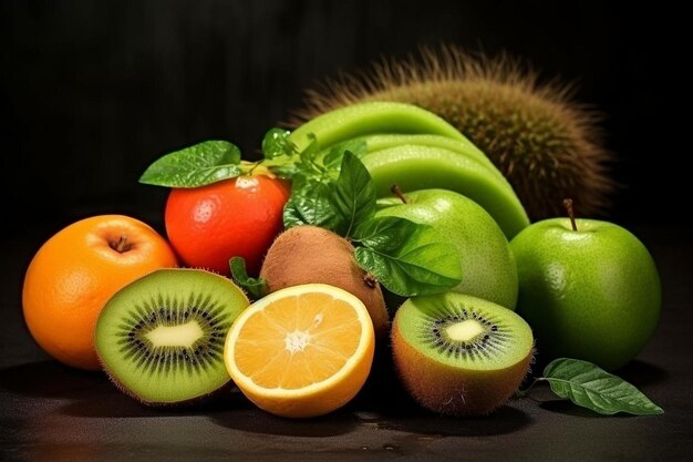 Foto composición de verano con kiwi y otras frutas