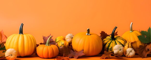 Composición de verduras y hojas de otoño en colores naranja