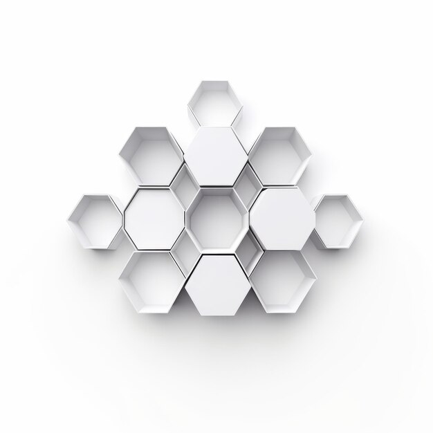 Composiciones hexagonales blancas minimalistas en el estilo nanopunk