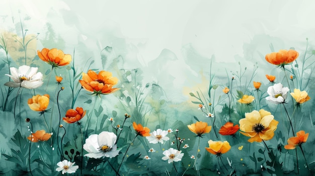 Composições florais de aquarela vibrante em estilo minimalista IA generativa
