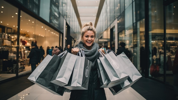 Un comprador con varias bolsas de compras llenas de compras del Black Friday