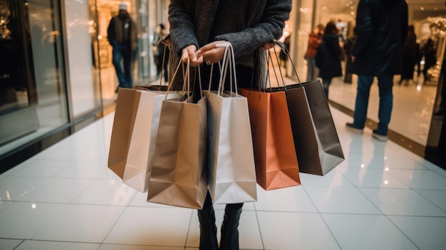 Un comprador con varias bolsas de compras llenas de compras del Black Friday