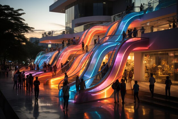 Compradores dinámicos Vibraciones de escaleras mecánicas al final de la tarde explorando los mejores centros comerciales de Colombia