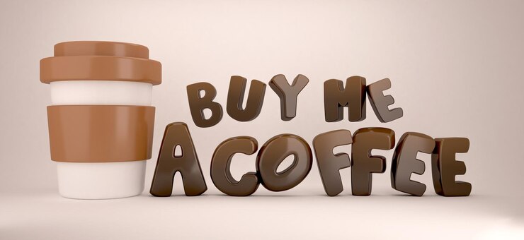 Foto cómprame una taza de renderizado 3d de café y una linda ilustración de texto