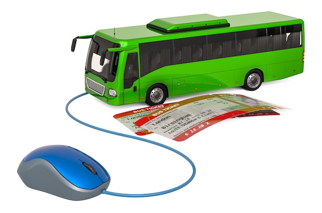 Foto comprando bilhetes de ônibus on-line conceito renderização 3d