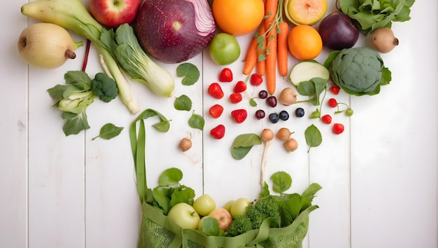 Foto comprar frutas e verduras em sacola ecológica