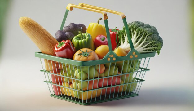 Foto comprar frutas y verduras de baloncesto 3d