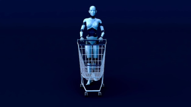 Compras abstractas del robot de la mujer 3D