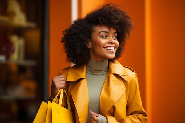 Foto compras chiques linda mulher negra com bolsas estilo sem esforço e confiança brilha gemerative ai