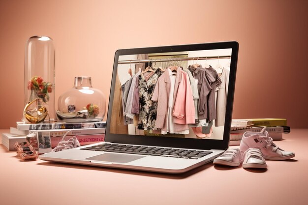 Foto compras de fotos de moda online com laptop