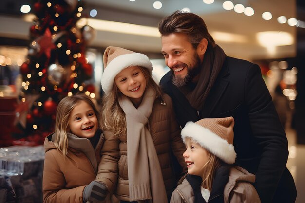 Foto compras en familia en un centro comercial en navidad